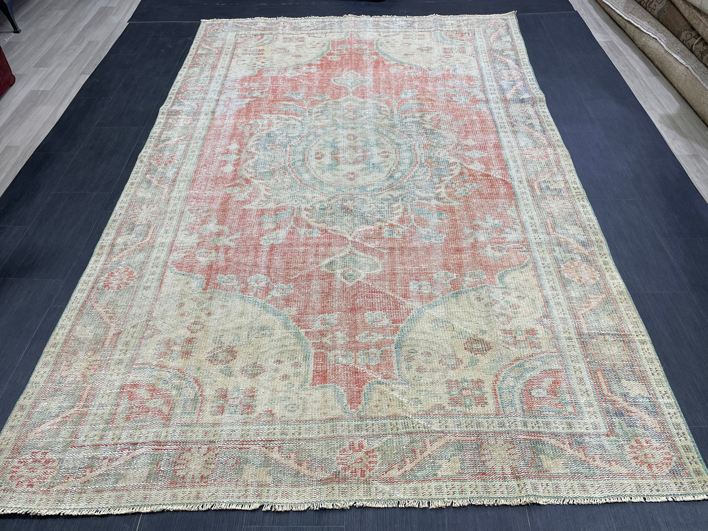 Distressed Vintage HAND MADE Rug 6.2 x 10 Handmade Rug Oushak Rug Persian Rug Oriental Rug Vintage Turkish Rug Pink Wool Rug