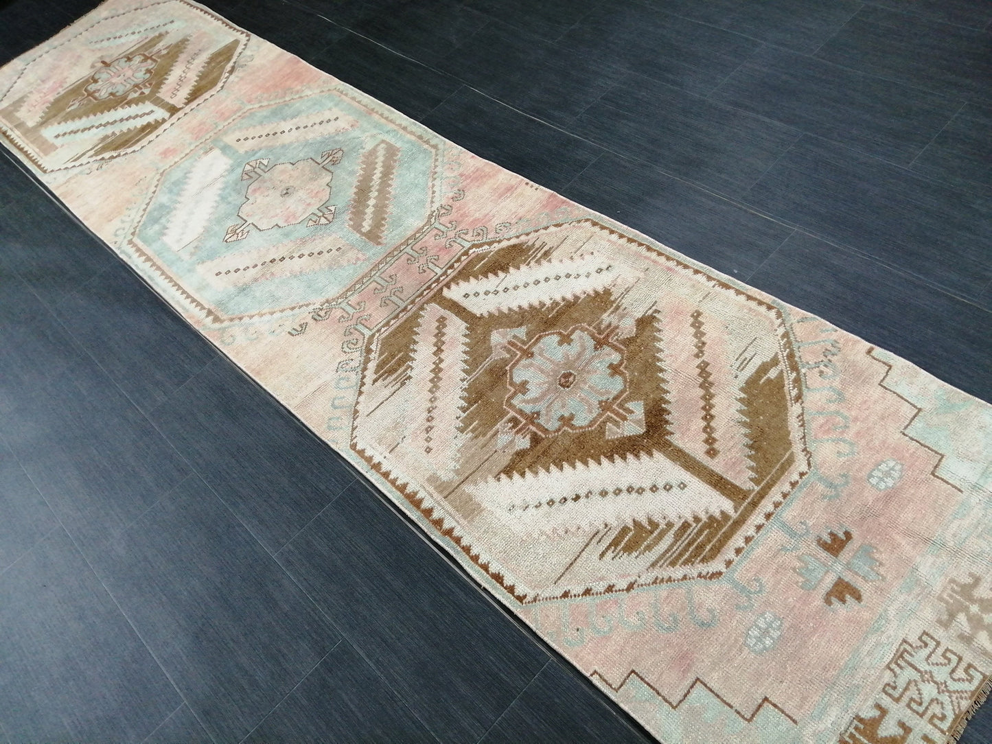 Muted Oushak Runner 10.4 x 2.5 Turkish Runner Rug Vintage Runner Rug Hallway Runner Rug Kitchen Runner Rug Wool Runner Rug Wool Oushak Rug
