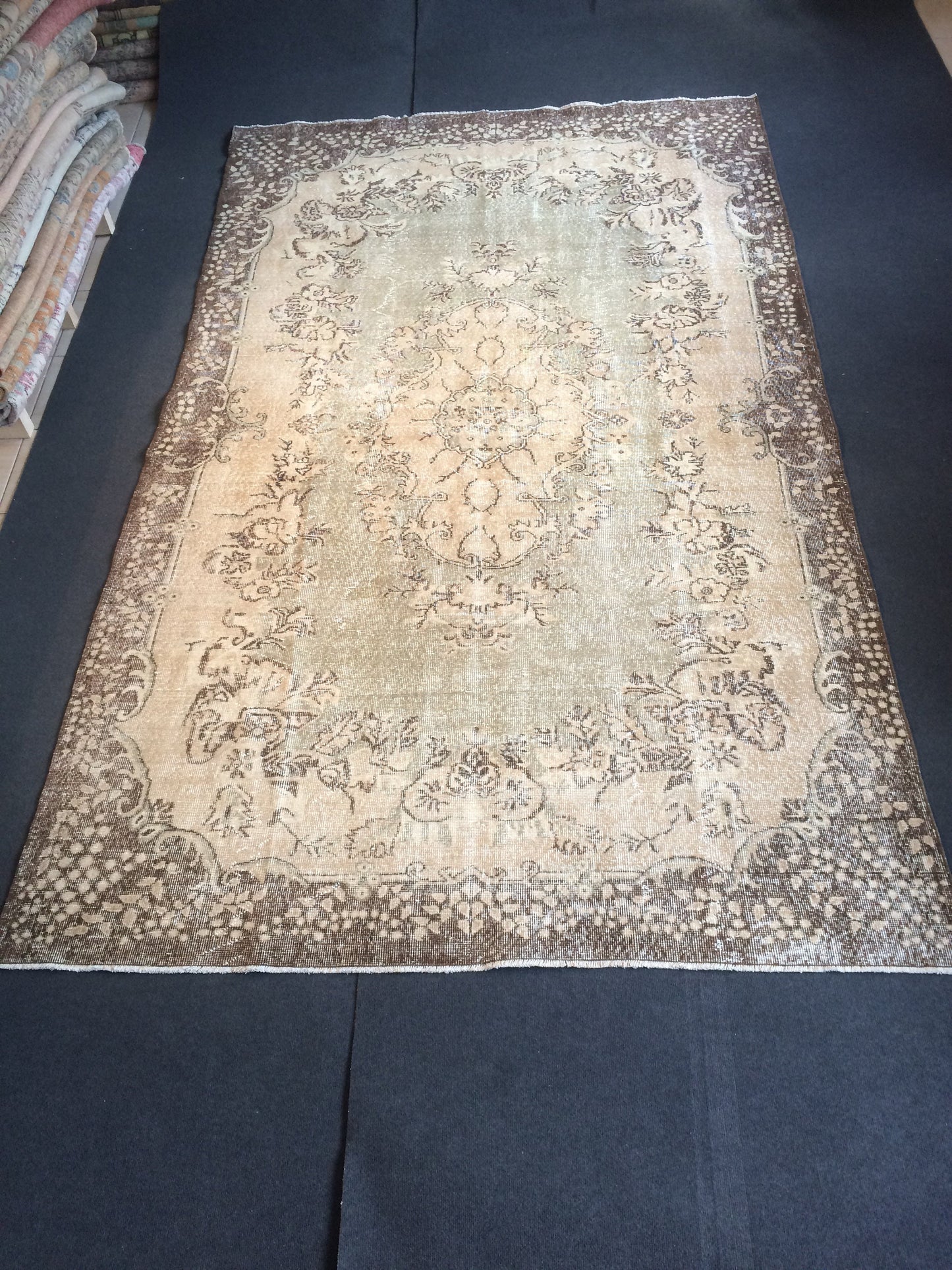 6.5 x 10.8 Vintage Light Green Rug, Large Area Vintage Rug, Oushak Rug,Turkish Rug Hand woven Rug 6.5x11 Muted Rug