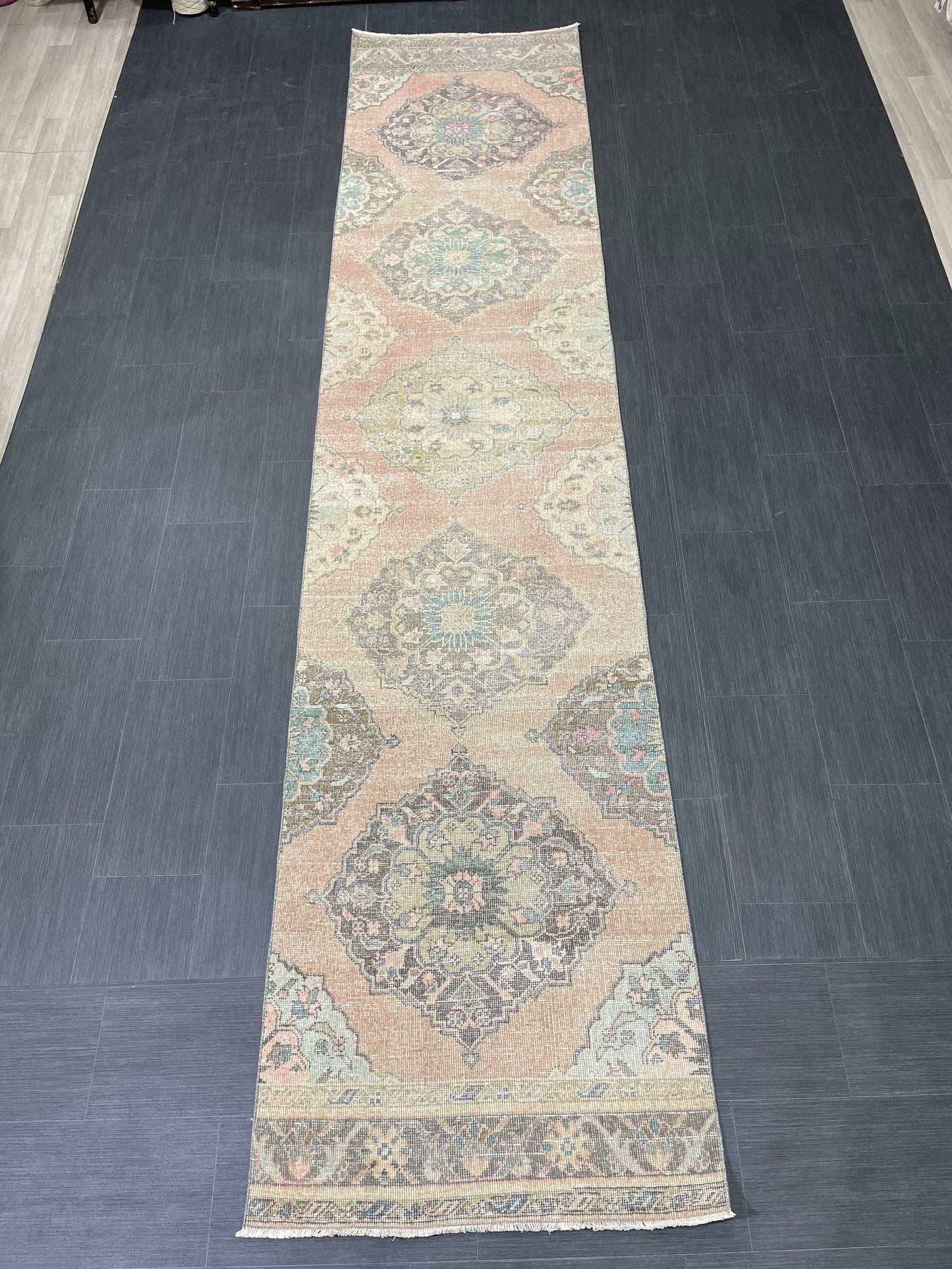 Distressed Runner Rug Muted Turkish Runner 3 x 13.2 Rug Pink Vintage Runner Rug Hallway Runner Rug Muted Persian Runner Rug Wool Runner