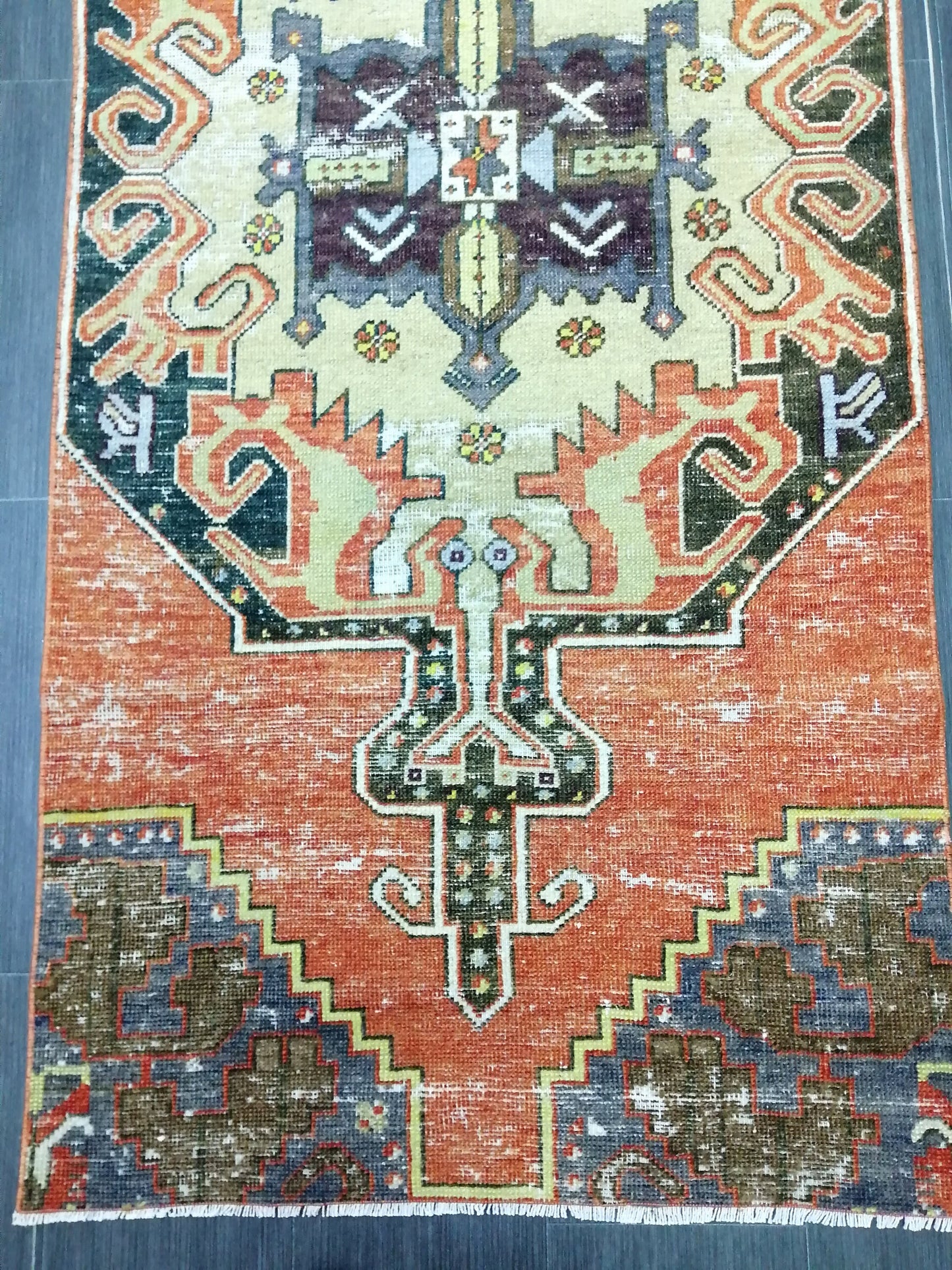 7.5 X 3 DISTRESSED Oushak Runner Rug Turkish Runner Rug Vintage Runner Rug Hallway Runner Rug Kitchen Runner Rug Wool Runner Rugl Oushak Rug
