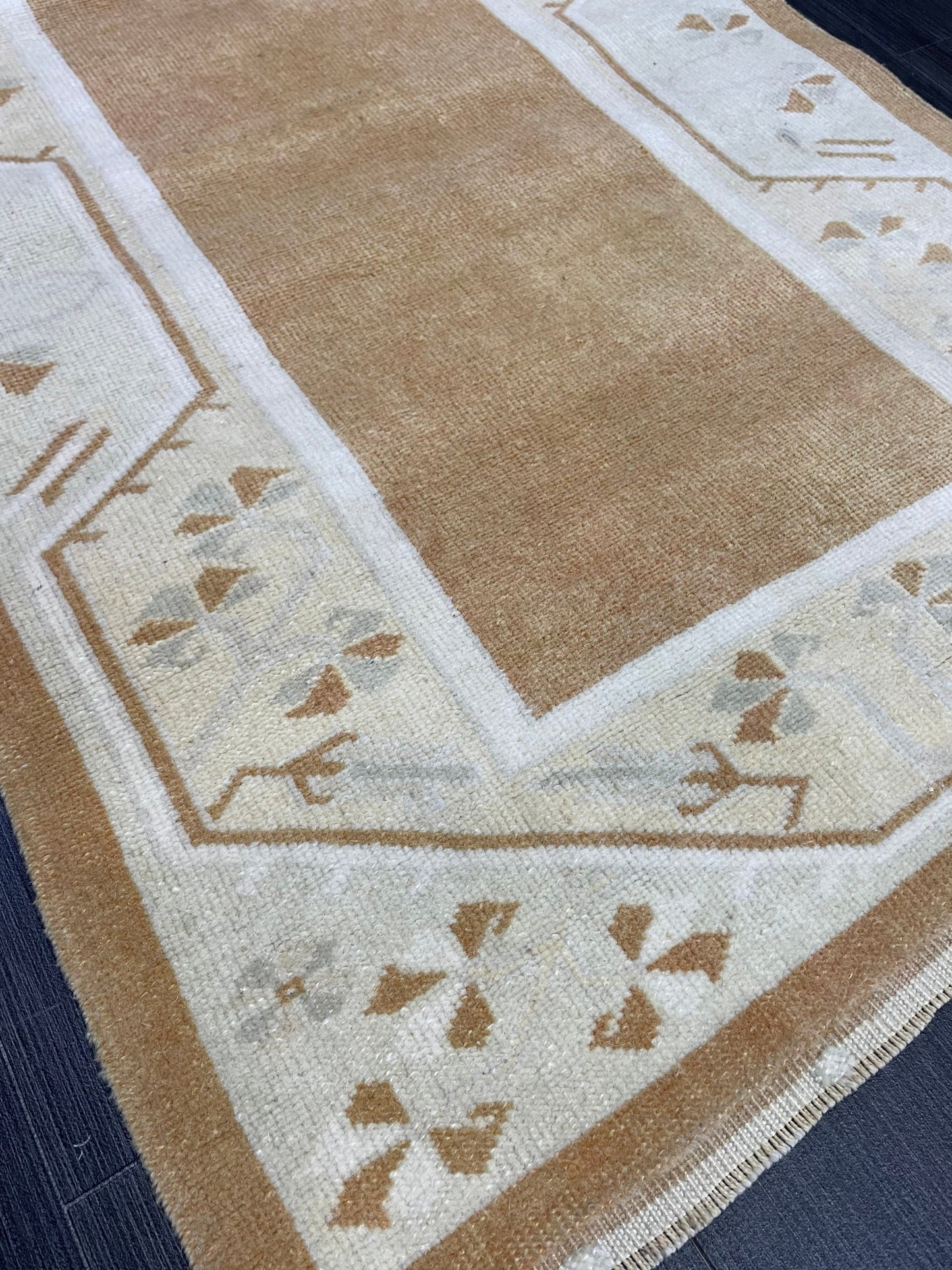 Turkish Rug, Vintage Oushak 2.8 x 4.3 Rug, Brown Vintage Rug Wool Muted Oushak Rug Hand Made Rugs Vintage Turkish Rug