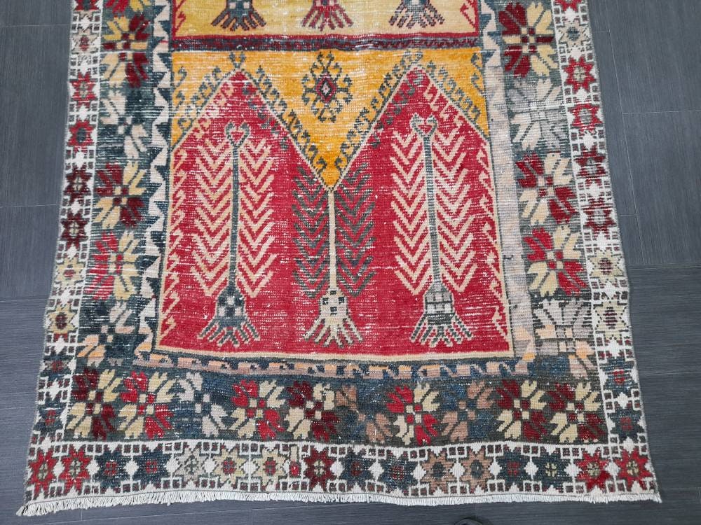 Hand Knotted Runner 4.5 x 12.7 Turkish Runner Rug Vintage Runner Rug Hallway Runner Rug Kitchen Runner Rug Wool Runner Rug Wool Nomad Rug