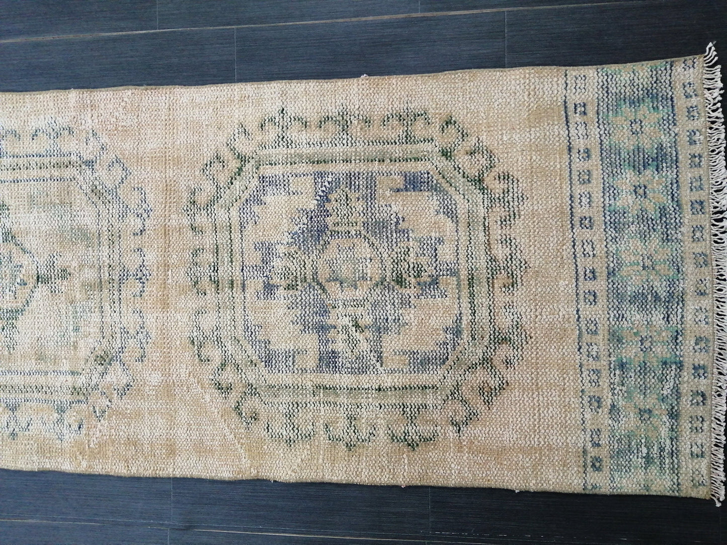 10.9 x 2.4 Faded Oushak Runner Rug Turkish Runner Rug Vintage Runner Rug Hallway Runner Rug Kitchen Runner Wool Runner Rug Wool Oushak Rug