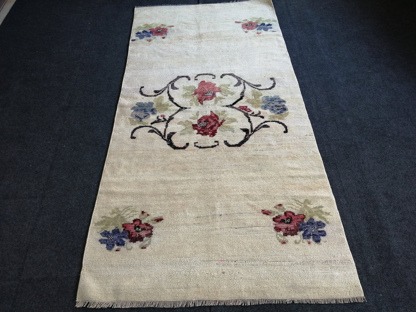 Floral OUSHAK RUG TURKISH 6.3 x 3.2 Oushak Rug Vintage Oushak Runner Rug Vintage Runner Rug Wool Hand Made Rugs Vintage Turkish Rug