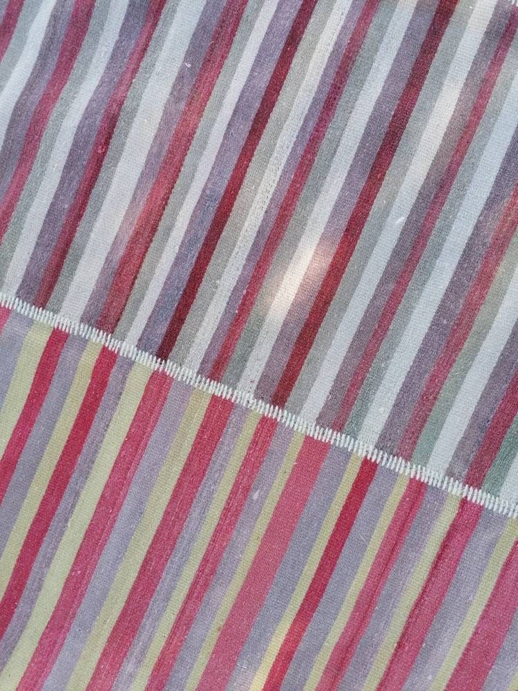 9.5x9.9 Flatwoven kilim rug stripe turkish handmade rug, Flatwoven vintage oushak rug, wool rug