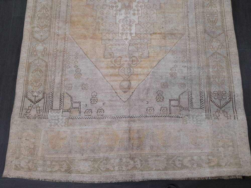 Vintage Rug Muted OUSHAK RUG 5.3 x 10.4 TURKISH Rug Modern Oushak Rug Vintage Rug Wool Rug Hand Made Rugs Vintage Turkish Rug