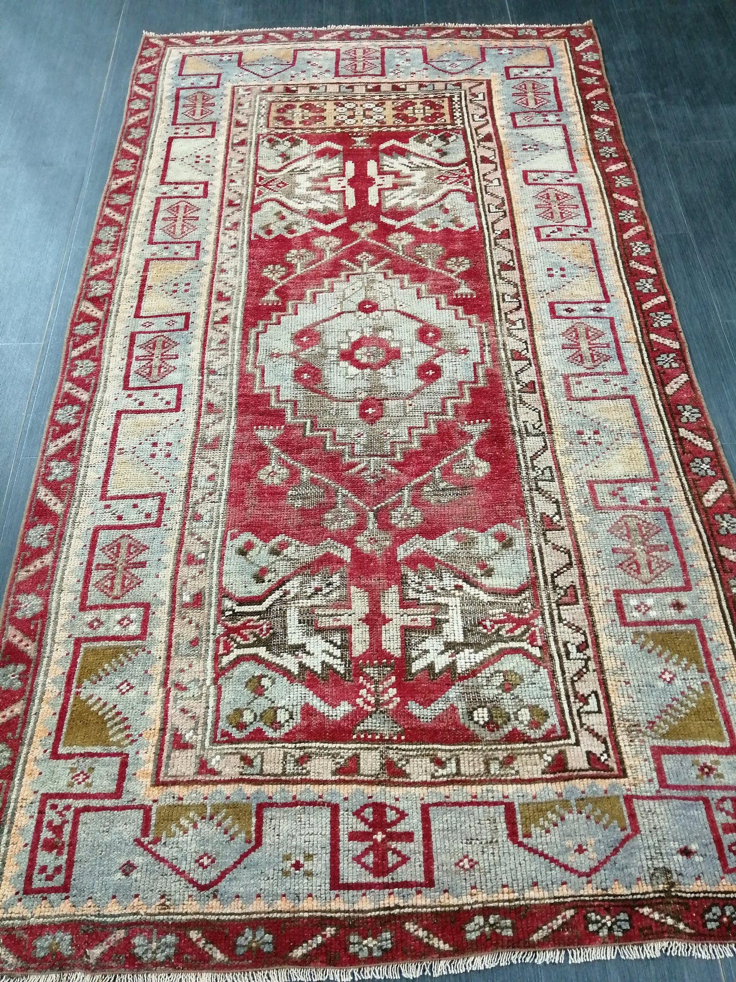 Antique Oriental RUG 3.5 x 6.3 TURKISH Oushak Rug Vintage Wool Rug Hand Made Rugs Vintage Rug