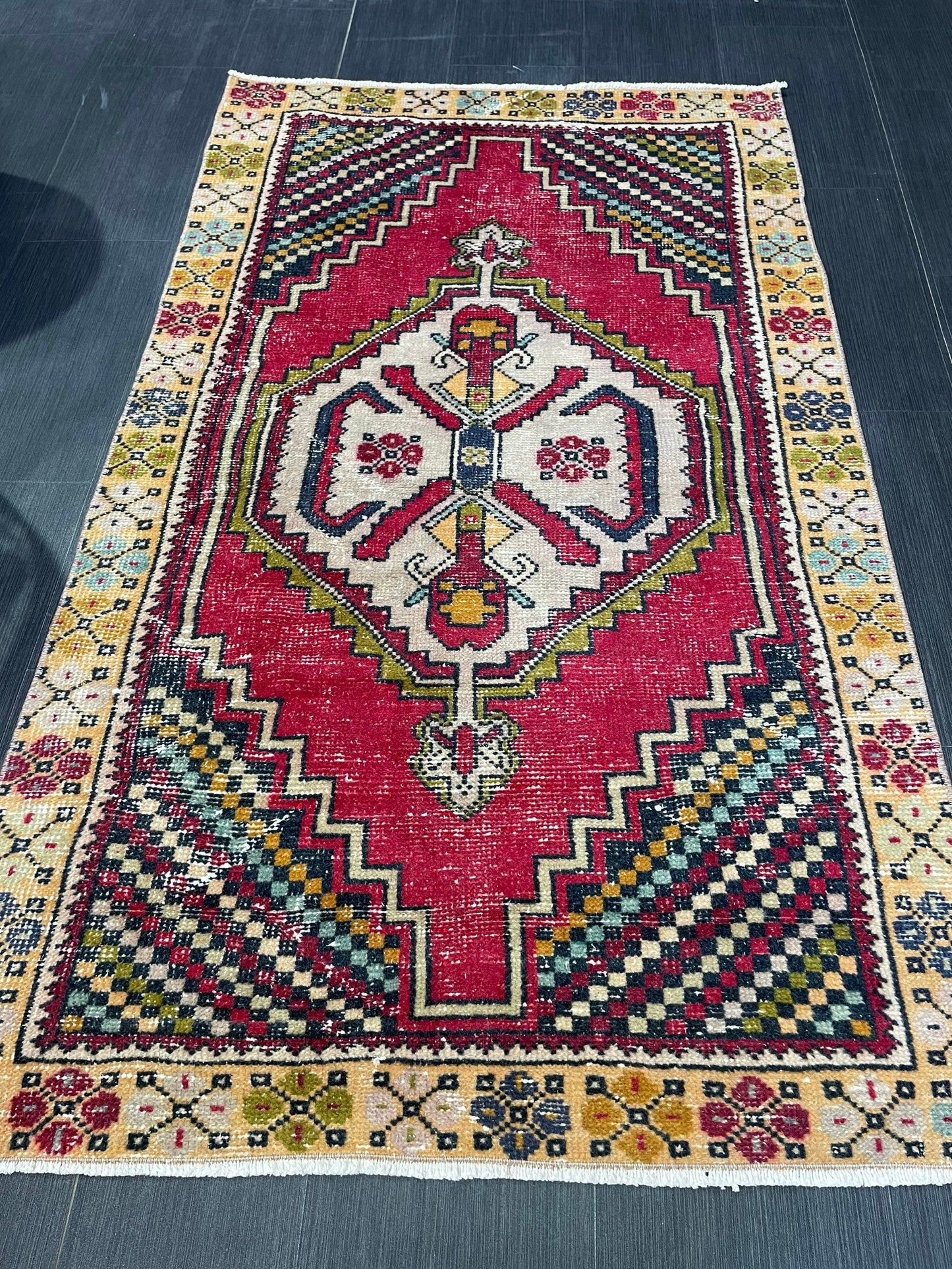 Vintage Oriental RUG, Oushak 3.3 x 5.7 Rug, Turkish Rug, Persian Rug, Vintage Rug, Fine Wool Turkish Rug, Muted Living room Rug