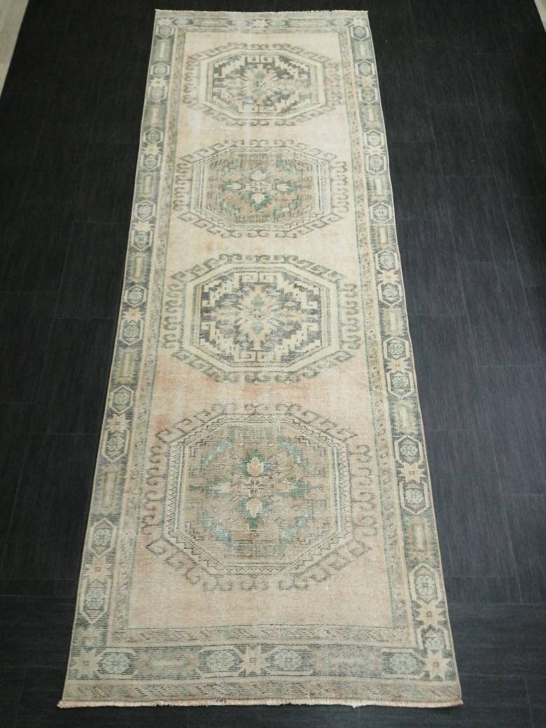 Turkish Runner Rug 3.9 x 11 Muted Vintage Runner Persian Hallway Runner Rug Kitchen Runner Rug Oriental Distressed Runner Rug Muted RUNNER