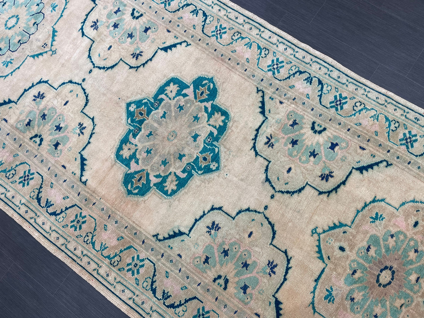 Muted Hand Knotted Rugs 4.7 x 11.8 Handmade Rug, WOOL Oushak Rug Rustic Rug Runner, Turkish Rug Farmhouse Rug Vintage Rug Wool rug