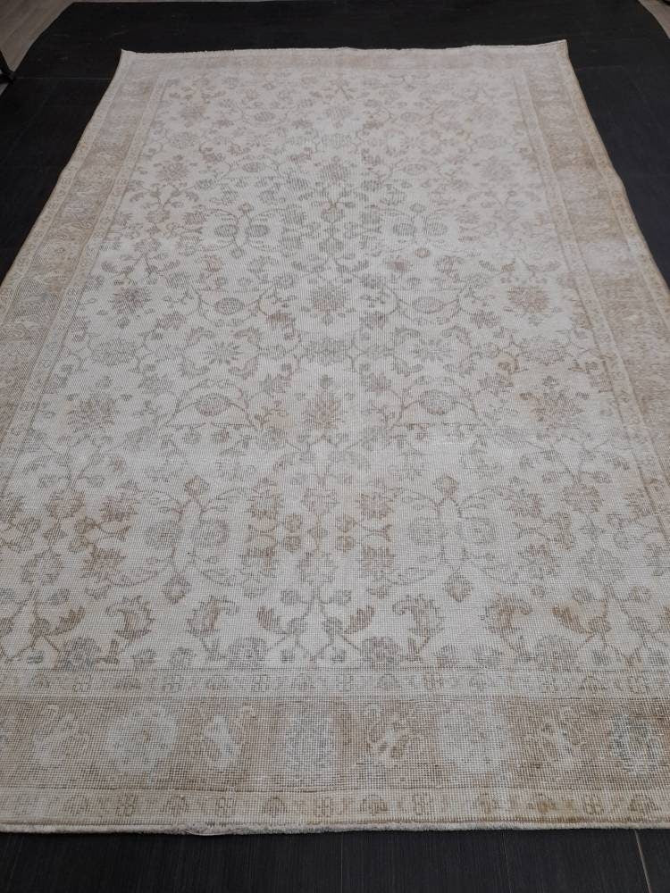 Muted Vintage RUG 6.3 x 10.2 TURKISH Rug Distressed Vintage Rug Wool Oushak Rug Large Hand Made Rugs Vintage Turkish Rug 6x10