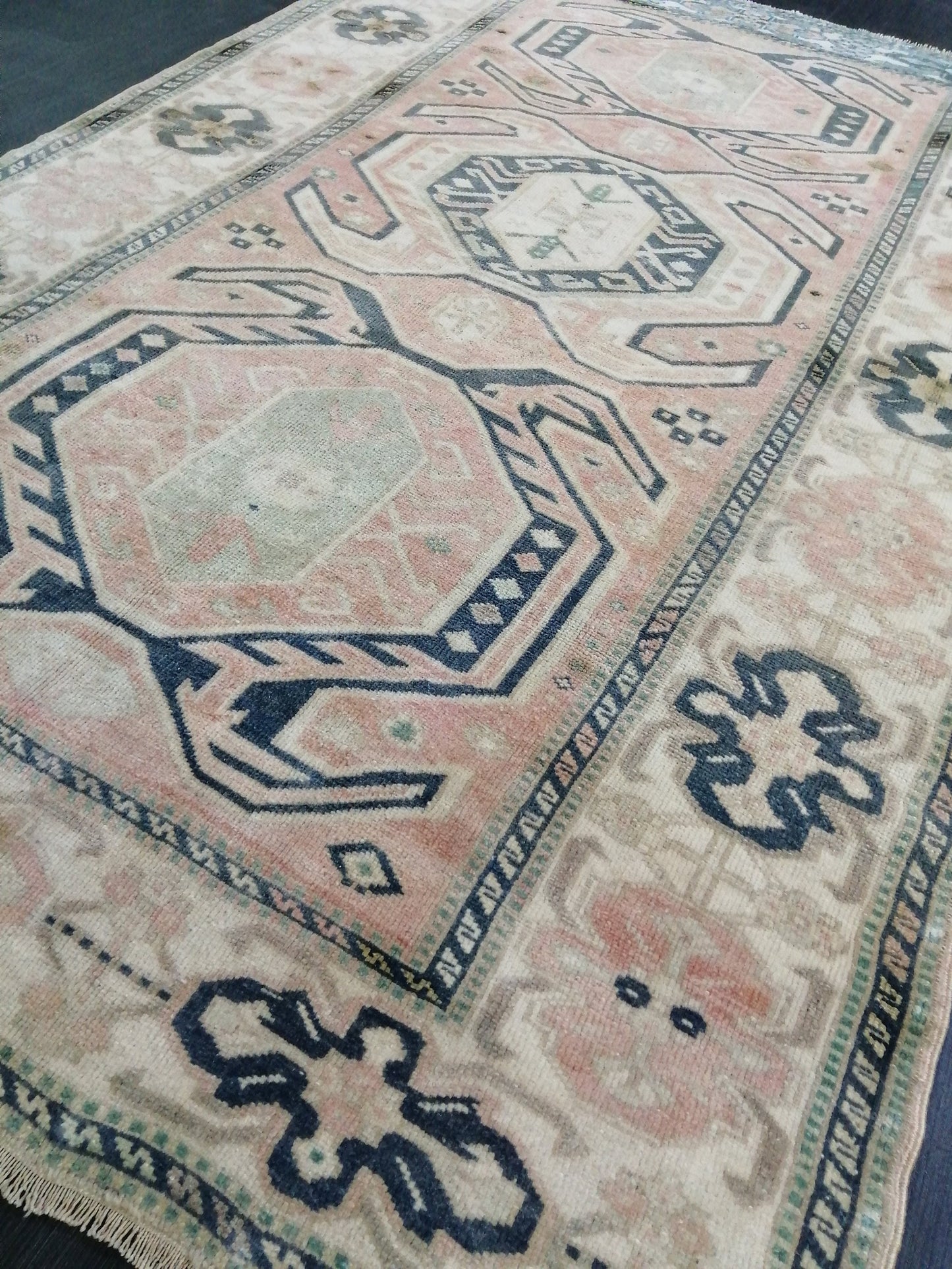 Muted OUSHAK RUG 4.6 x 7.2 TURKISH Rug Vintage Oushak Runner Rug Vintage Runner Rug Wool Rug Hand Made Rugs Vintage Turkish Rug