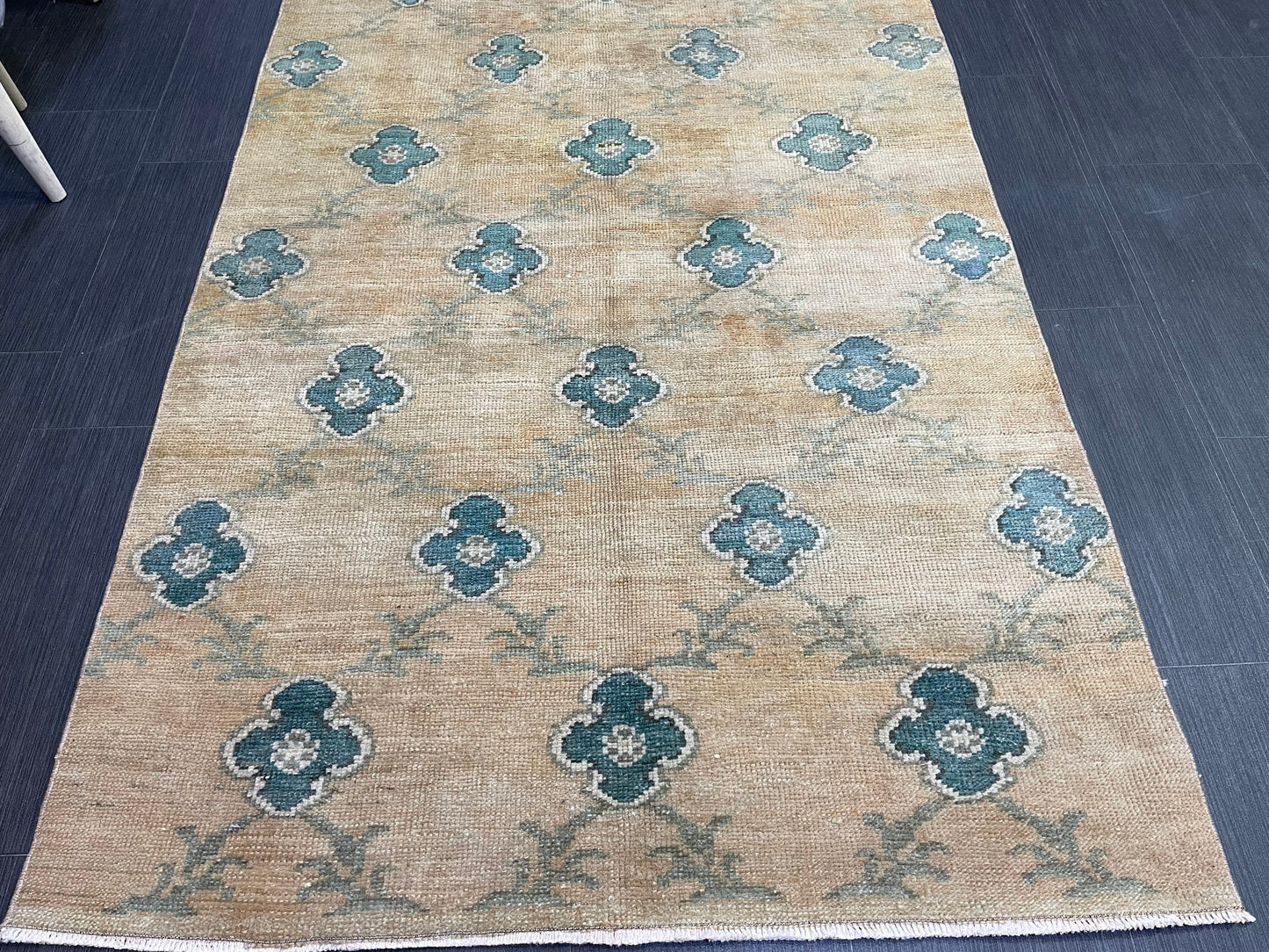Turkish Rug, Vintage 3.8 x 9.9 Rug,Handmade Oushak Rug, Farmhouse Rug, Wool Rug, Wool Pile Rug Rustic Rug Bohemian Rug Vintage Turkish Rug