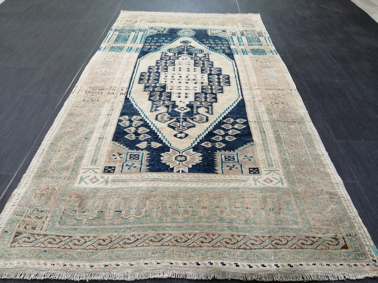 3.5 x 6.8 OUSHAK RUG, TURKISH Antique Rug, Vintage Rug, Antique Rug Wool Handknotted Rug, Hand Made Rugs Vintage Turkish Rug