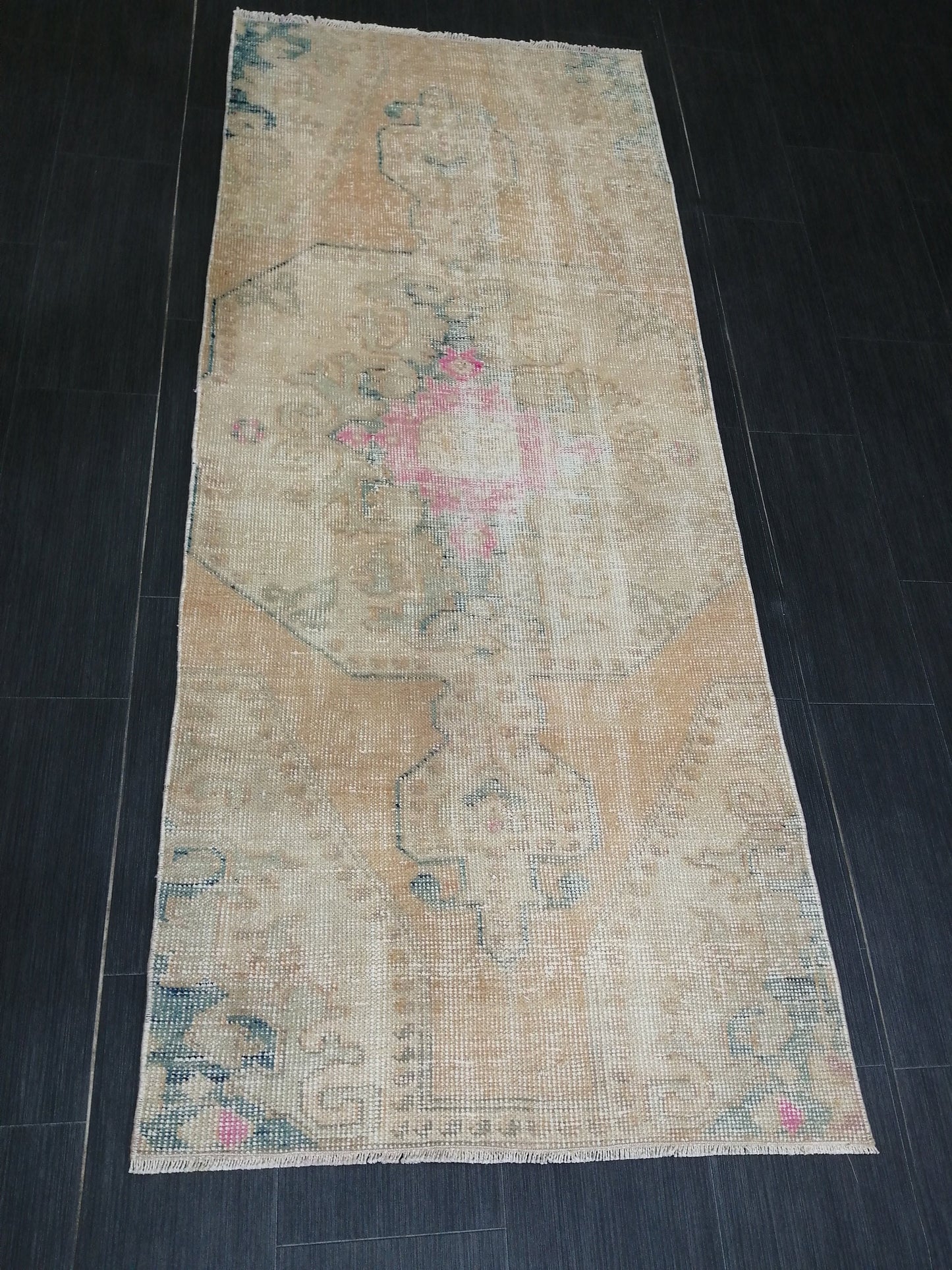 2.8 x 6.5 Distressed Runner Rugs, Hand Made runner Rug, Oushak Rug, Rustic Rug, Rug Runner, Turkish Rug, Vintage Rug, Wool rug