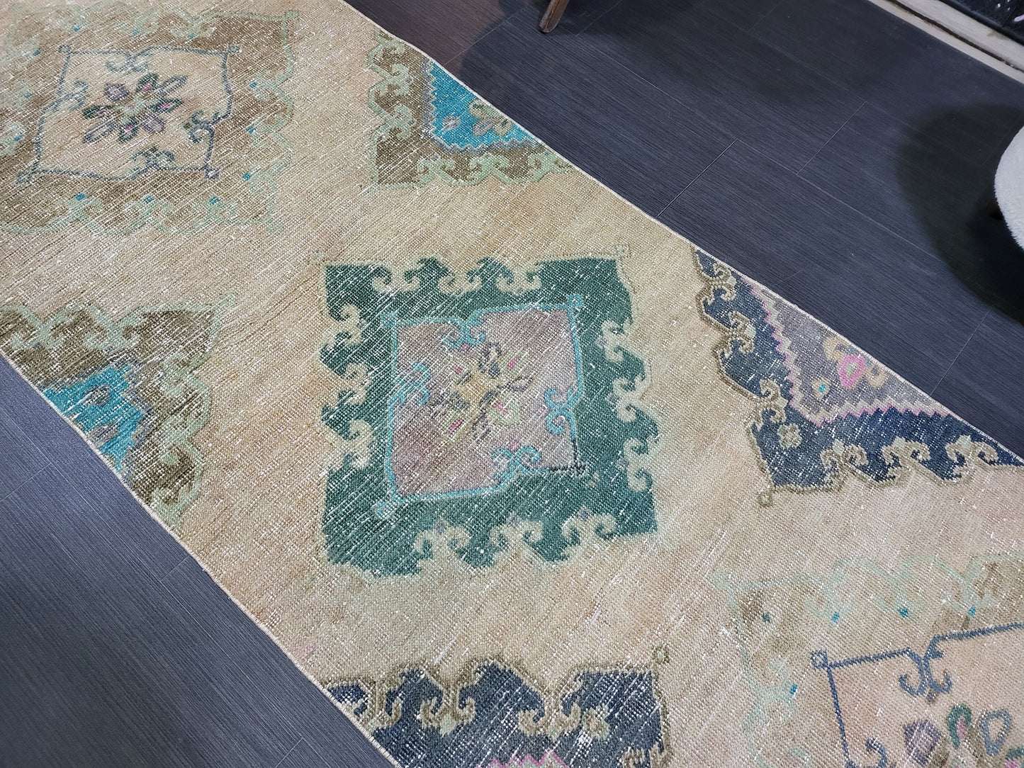 Antique Handmade Runner RUG, TURKISH Oushak 2.10 x 12.7 Rug, Vintage Runner Rug,Vintage Runner Rug Wool Oushak Rug Hand Knotted Rug