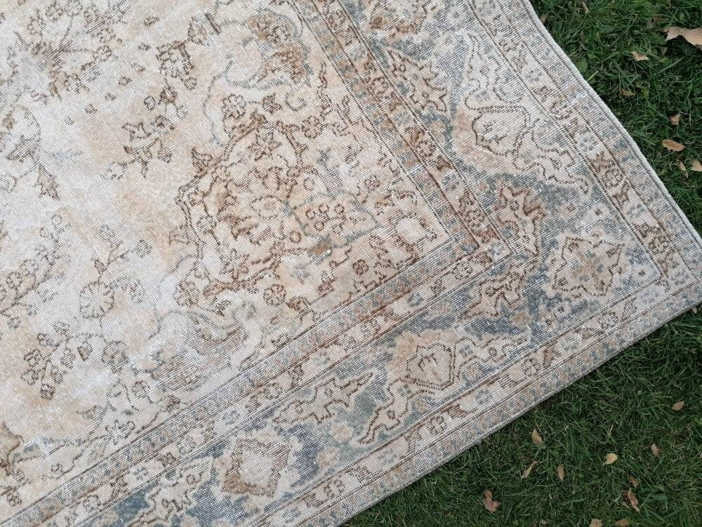 Large oushak wool rug 7'10x12'2 distressed vintage rug, turkish rug, living room rug