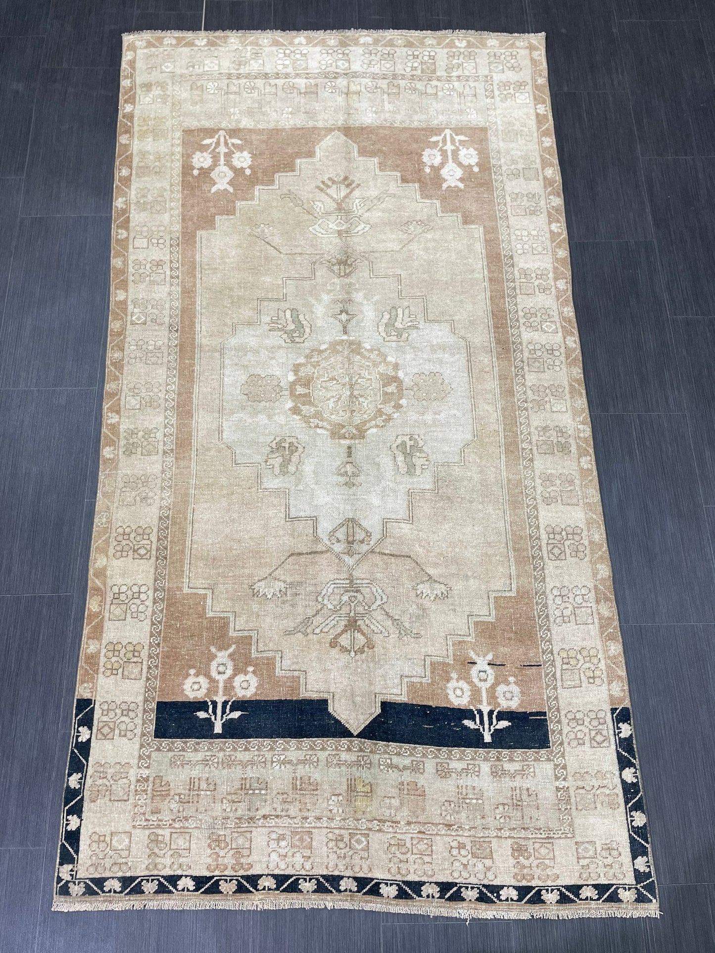 MUTED Handmade 4 x 7.3 Rug Vintage Turkish Rug Brown Soft wool Rug NATURAL Wool Rug, Living Room Rug, Oushak Rug, Hand Knotted Kitchen Rug
