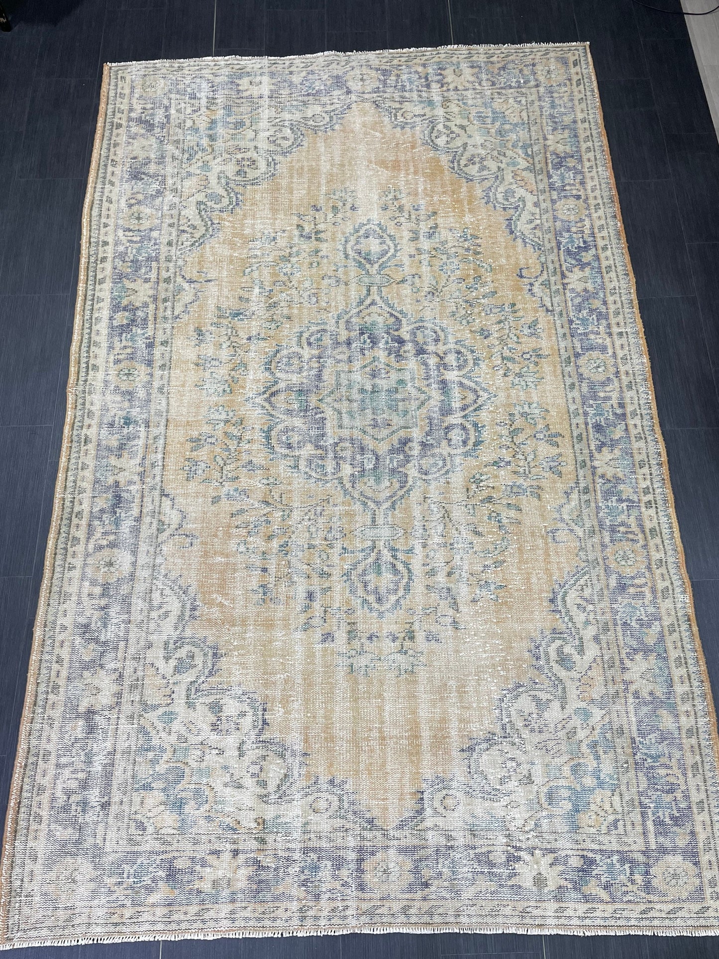 Large OUSHAK RUG TURKISH 6.3 x 10 Rug Vintage Rug Wool Distressed Rug Handmade Rugs Turkish Rug Muted Oriental rug Hand Knotted Rug