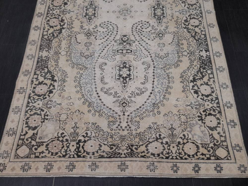 WOOL RUG Vintage 6 x 9.7 Rug Turkish Oushak Rug, Hand Knotted Rug Persian Living Room Rug Oriental Rug Farmhouse Rug Knotted Rug 6x10 rug