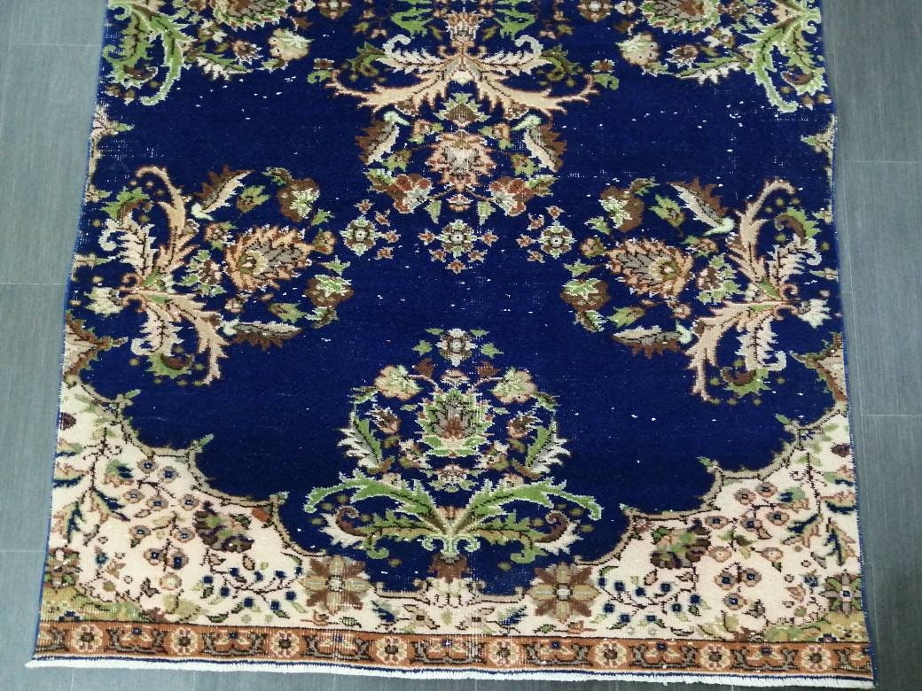 Blue OUSHAK RUG 8.5 x 4.7 Vintage Rug Oushak Rug Vintage Wool Oushak Rug Hand Made Rugs Vintage Turkish Rug