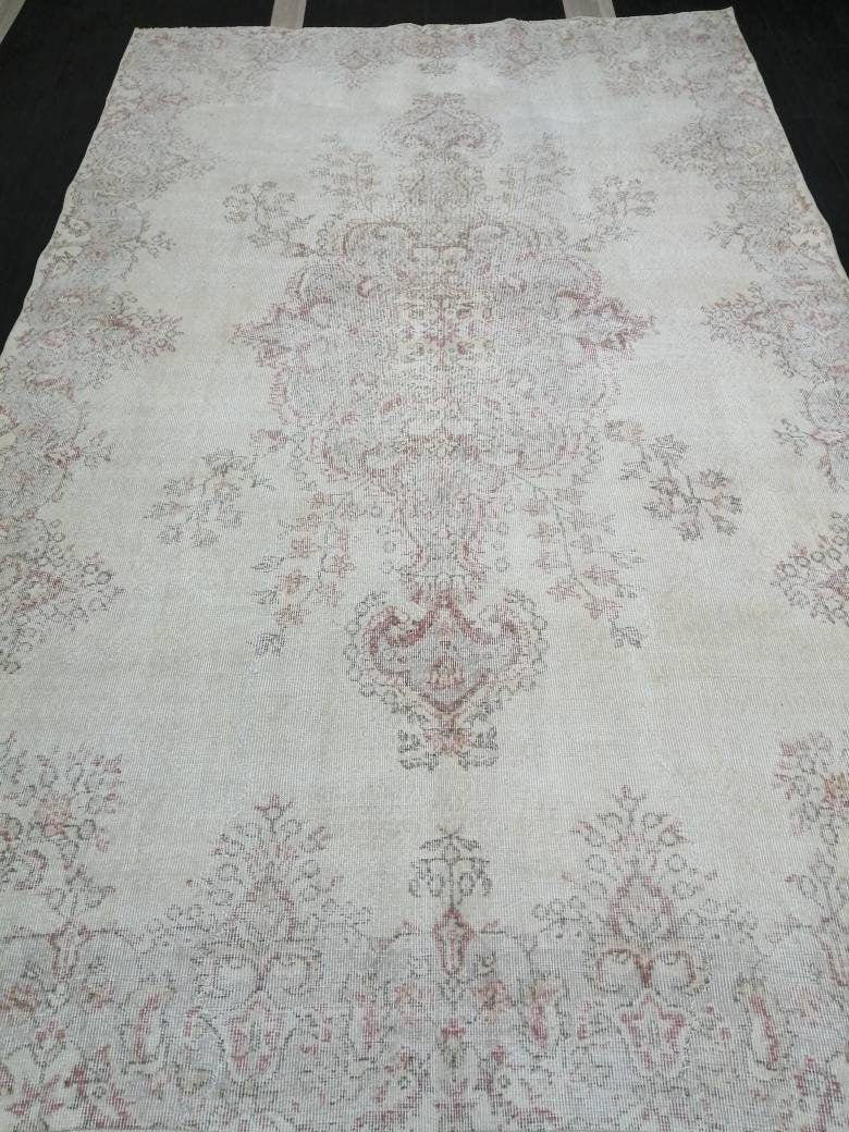 Oriental Rug 7x11 Vintage Turkish Rug Oushak Rug Turkish Rug, Distressed Persian Rug, Distressed Wool large Neutral Rug 11 x 7