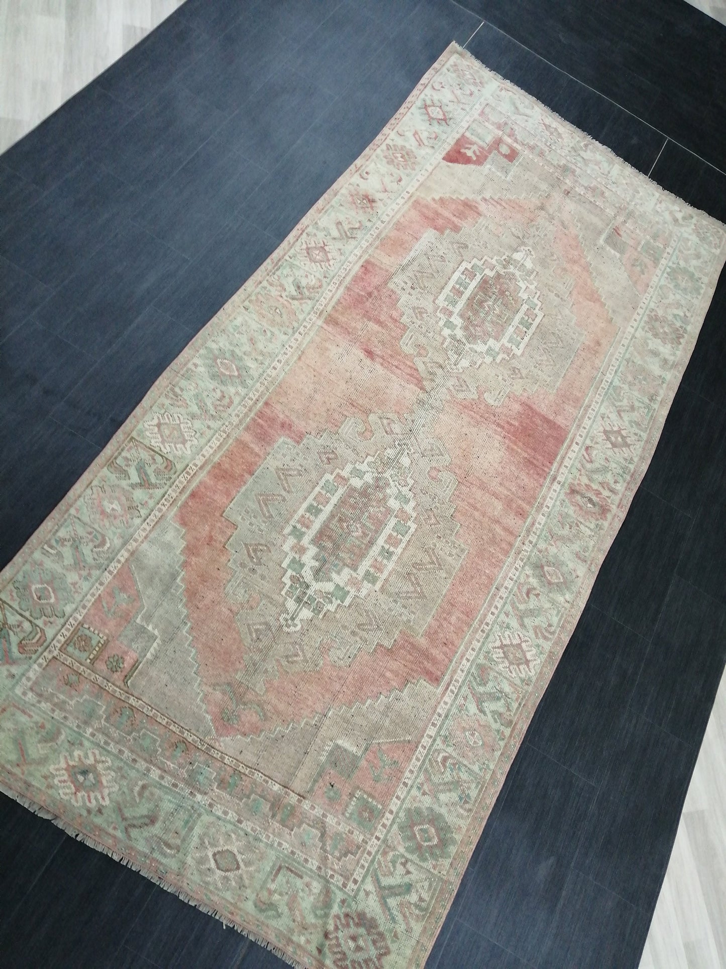 Muted Vintage Runner Rug 10.3 x 4.7 Hallway Runner Rug Kitchen Runner Rug Wool Runner Rug Wool Oushak Runner