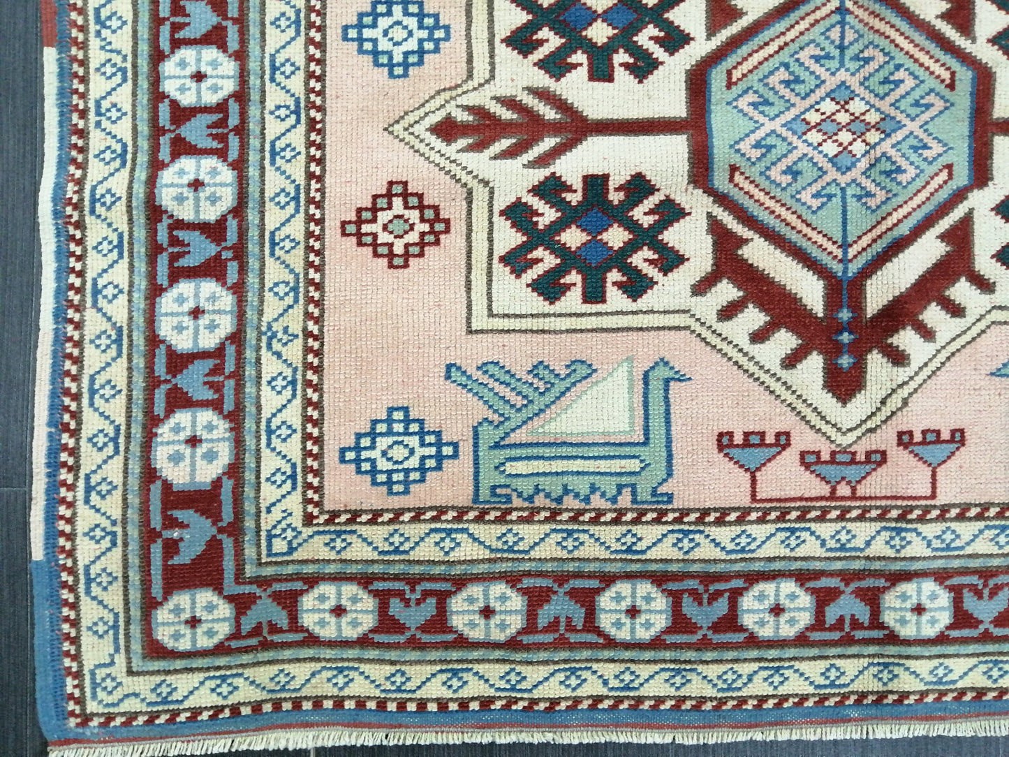 Muted Pink and Blue Wool RUG 5.8 x 3.9 Vintage Oushak Rug Vintage Rug Wool Oushak Rug Hand Made Rugs Vintage Turkish Rug
