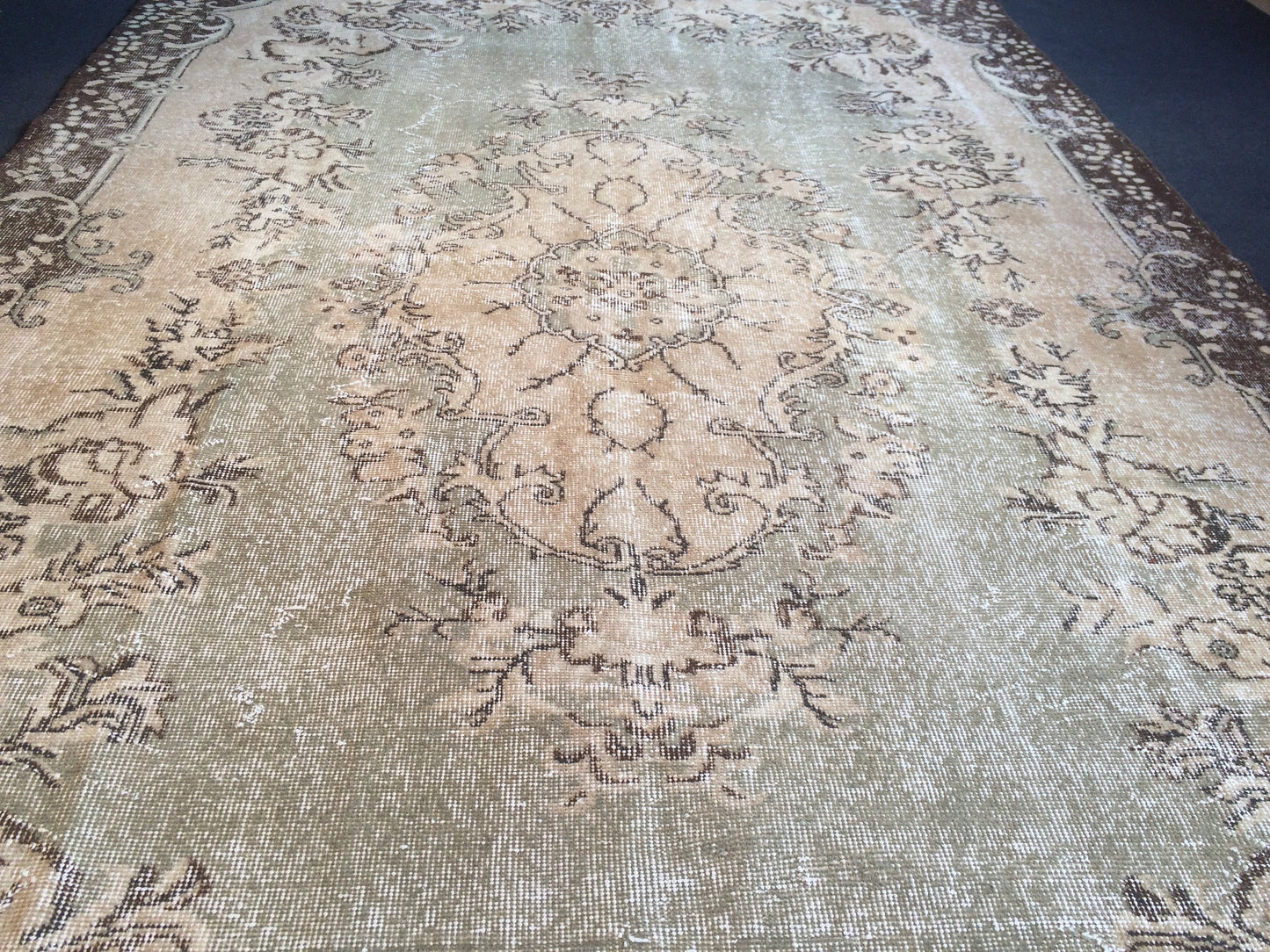 6.5 x 10.8 Vintage Light Green Rug, Large Area Vintage Rug, Oushak Rug,Turkish Rug Hand woven Rug 6.5x11 Muted Rug