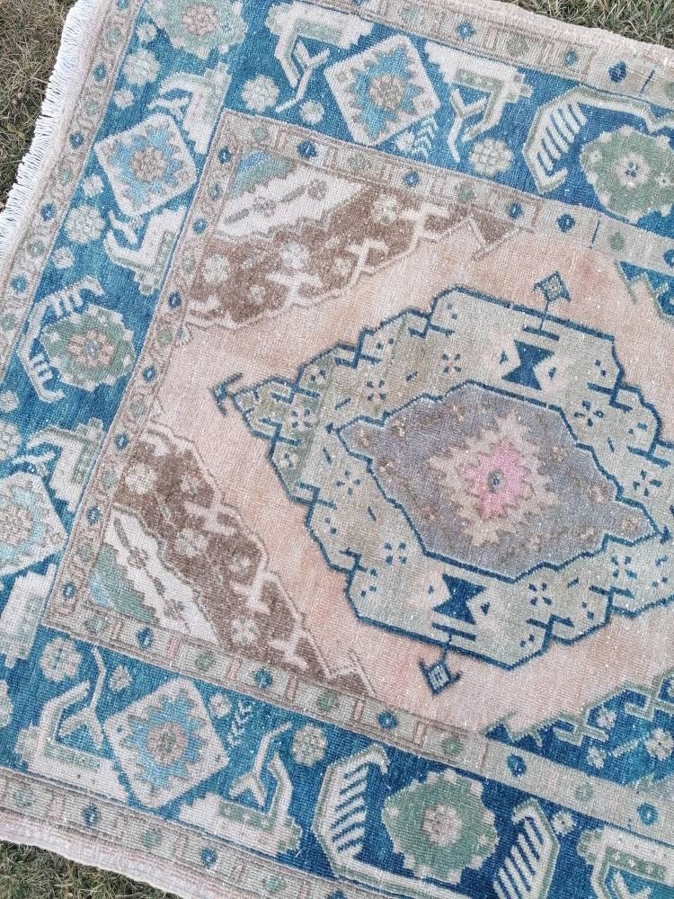 Turkish runner rug 4'7x12'4 blue runner rug,vintage oushak runner rug,kitchen runner rug,hallway runner rug,vintage runner rug