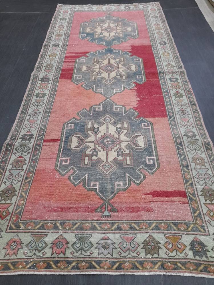 Muted Vintage Runner Rug 4.8 x 11 Oriental Runner Rug muted Turkish Runner Rug Hallway Runner Rug Kitchen Runner Rug Wool Runner Rug