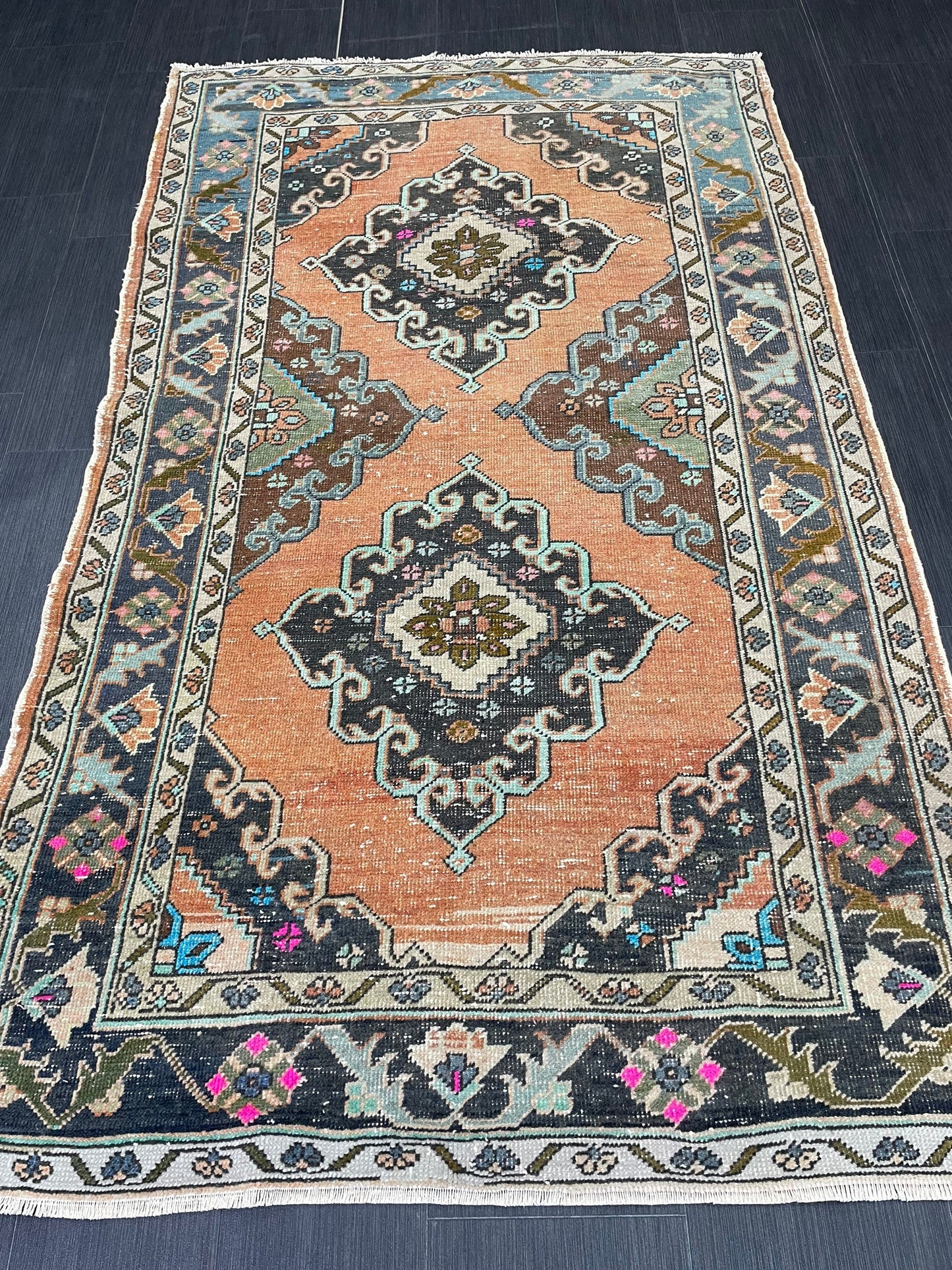 Vintage Rug 4 x 6.5 Handmade Wool Rug Muted Vintage Oushak Rug Wool Oriental Rug Hand Made Rugs Vintage Turkish Rug Muted Persian Wool Rug