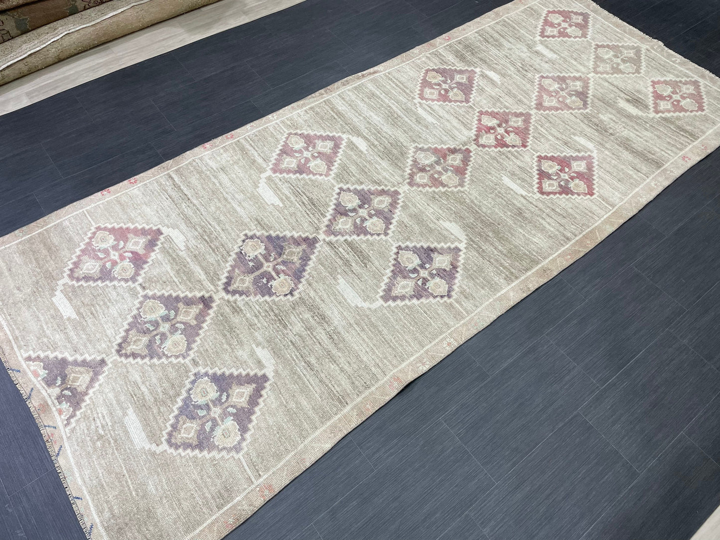 Hand Knotted Vintage Rug Muted Vintage 4.4 x 10.8 ft Rug Wool Oriental Rug Handmade Rug Vintage Oushak Turkish Rug Muted Persian Wool Rug