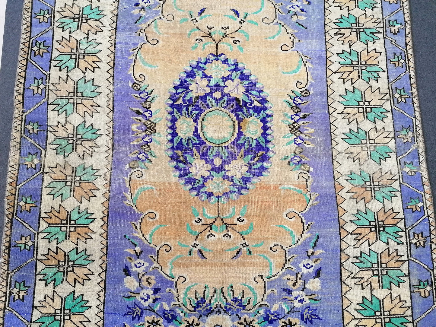 Oushak wool hand made rug, large purple vintage rug 5'7x8'7 turkish rug, green living room rug, vintage bohemian rug