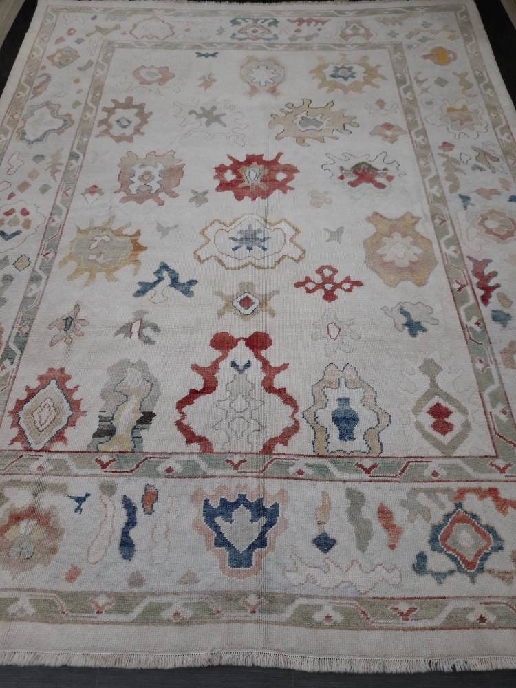 9x12 Vintage OUSHAK RUG Authentic TURKISH Oushak Rug Vintage Oushak Rug Wool Oriental Rug Hand Made Rug Hand Knotted Rug Turkish Natural Dye