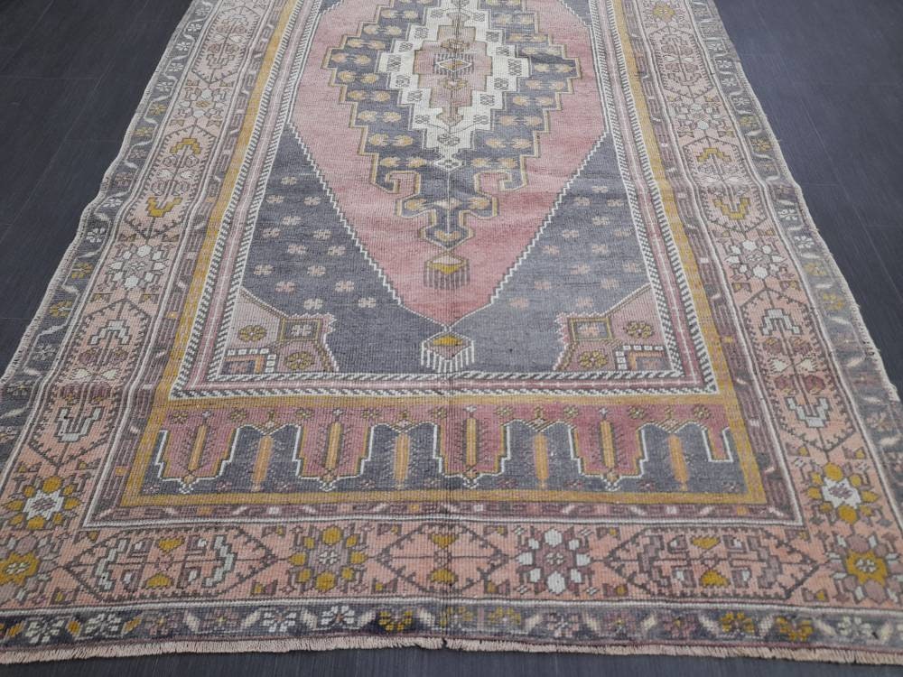 Muted Vintage RUG 4.7 x 9 TURKISH Rug Distressed Vintage Rug Wool Oushak Rug Large Hand Made Rugs Vintage Turkish Rug Hand Knotted 5x9 Rug