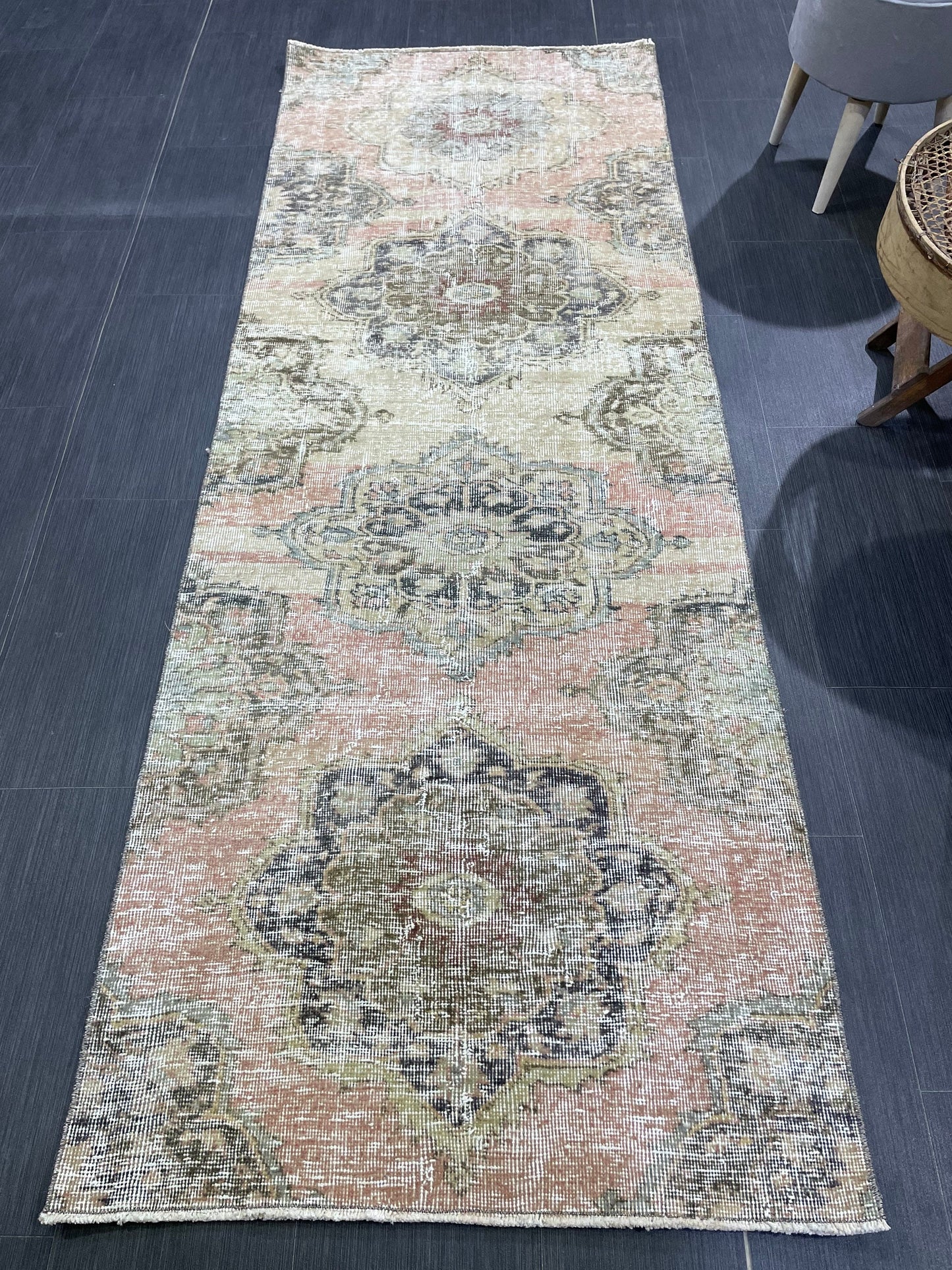 Distressed VINTAGE Rugs, Handmade Runner Rug, Oushak 2.7 x 7.6 Rug, Rustic Runner Rug, Antique Rug, Turkish Rug, Farmhouse Rug, Wool rug