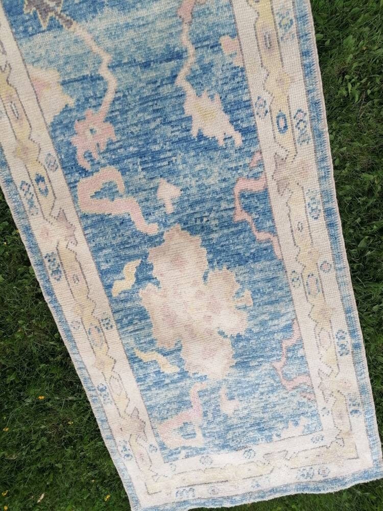 Oushak runner rug 2'10x14'3 turkish new production oushak runner rug, hallway runner kitchen runner, handmade wool rugs