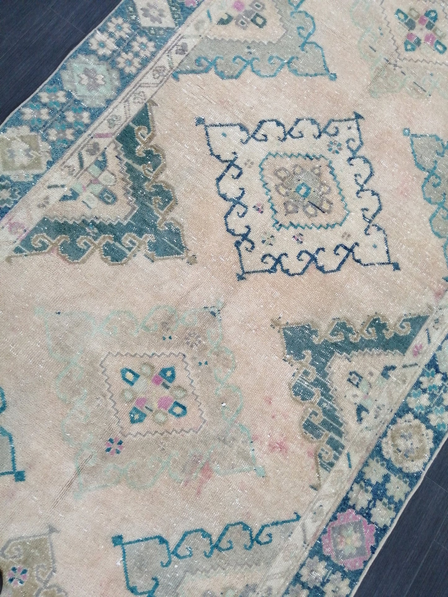 Muted Oushak Runner 4.7 x 12.8 Turkish Runner Rug Vintage Runner Rug Hallway Runner Rug Kitchen Runner Rug Wool Runner Rug Wool Oushak Rug