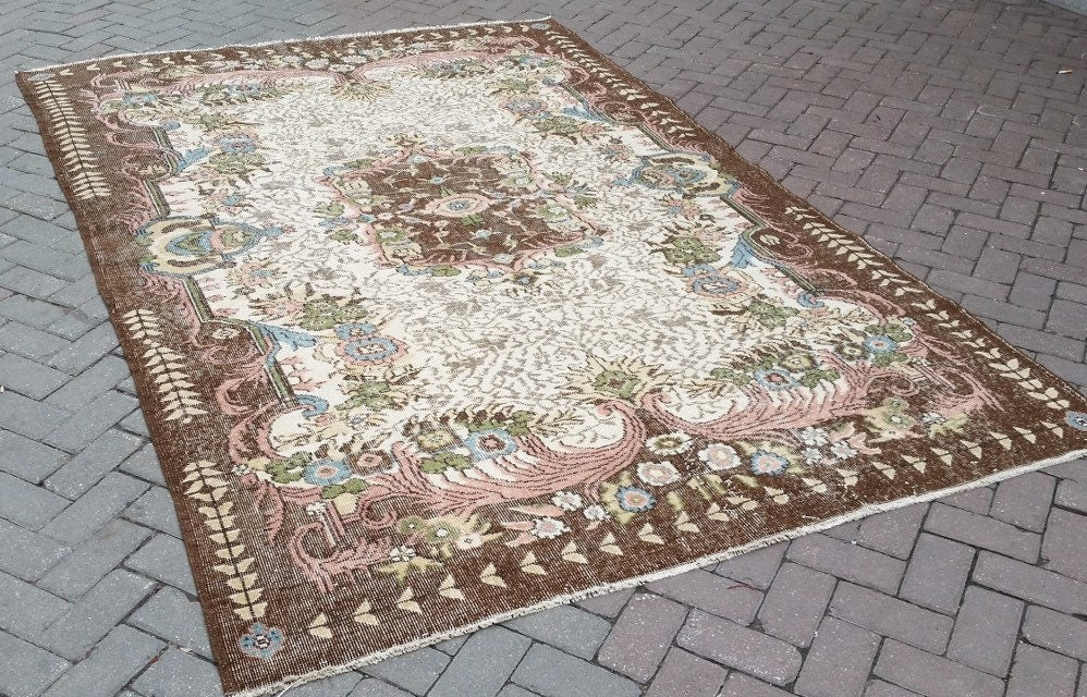 6.6 x 10 Vintage rugs Turkish rug Oushak Rug Oriental Rug Hand Knotted Wool Rug Vintage Persian Rug