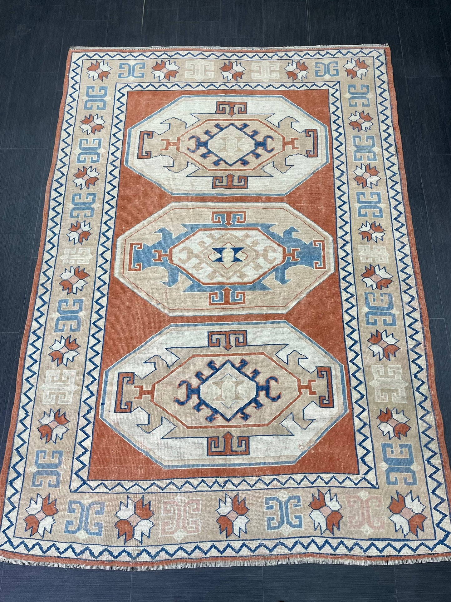 Large Oushak Rug, Vintage 6 x 8.4 Rug, Handmade Rug, Vintage Turkish Rugs, WOOL RUGS, High Quality Orange Hand Knotted Rug