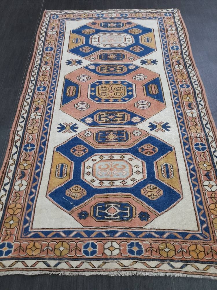 3.5 x 6 Oushak Rug, Turkish Rug Blue Vintage Rug, Persian Rug, Oriental Rug, Hallway Rug, Kitchen Rug, Wool Rug Wool Rug Entryway Navy Rug