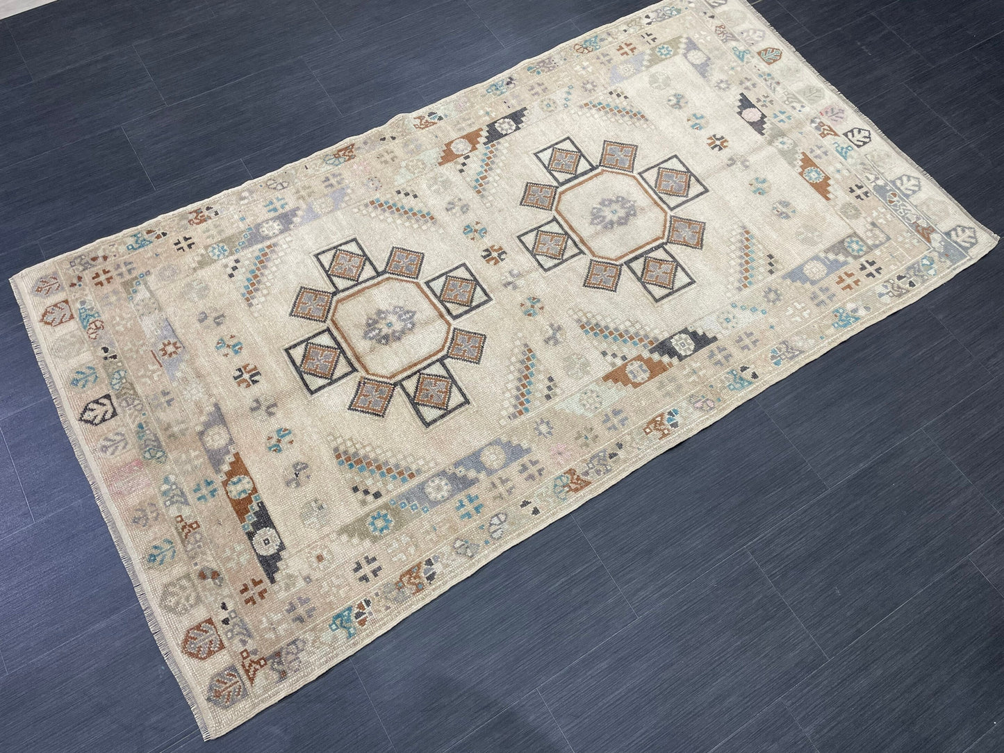 Muted Handmade Rug Muted 3.6 x 6.8 Vintage Rug Wool Oushak Rug Hand Made Rugs Vintage Turkish Rug Living Room Rug