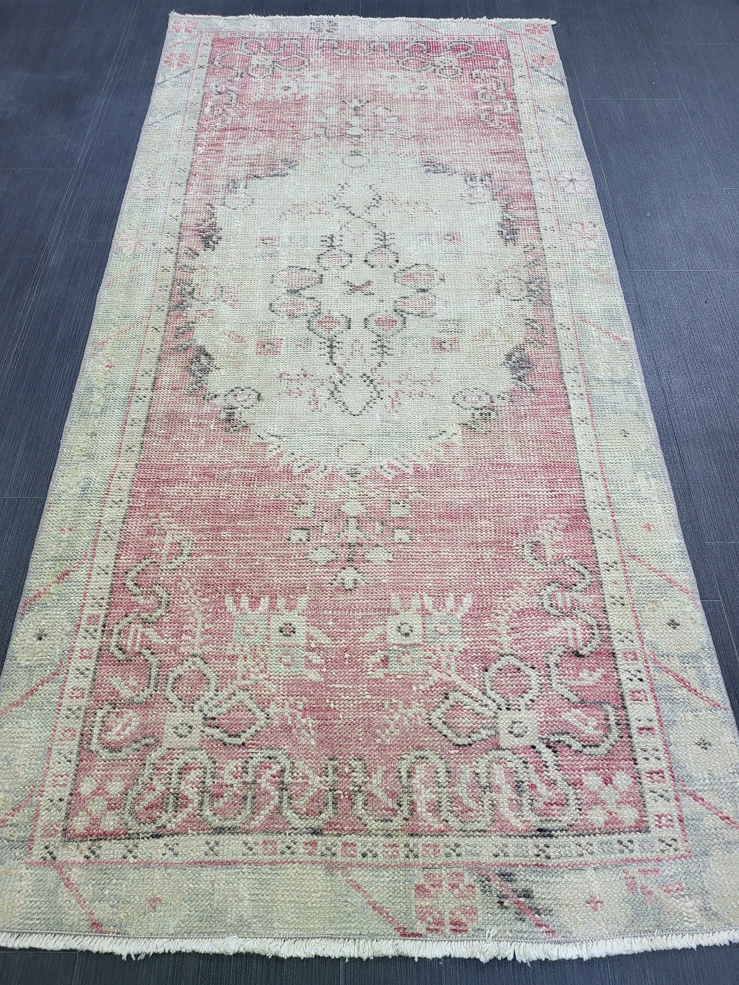 Distressed Wool Handmade Rug Vintage Oushak Rug, 2.8 x 5.9 Oriental Rug, Rug Vintage Turkish Rug, Farmhouse Rug Vintage Rug Living room Rug