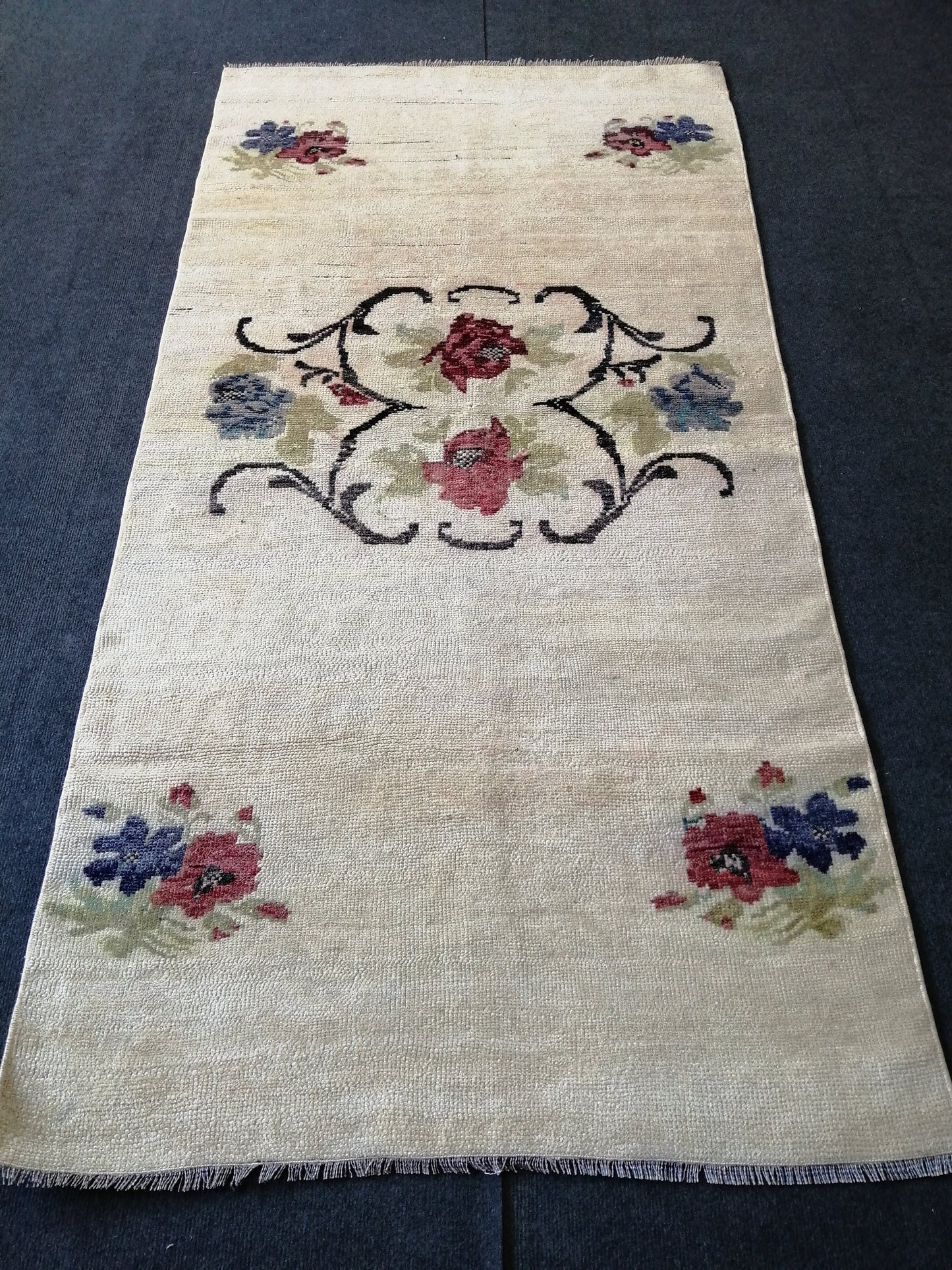 Floral OUSHAK RUG TURKISH 6.3 x 3.2 Oushak Rug Vintage Oushak Runner Rug Vintage Runner Rug Wool Hand Made Rugs Vintage Turkish Rug