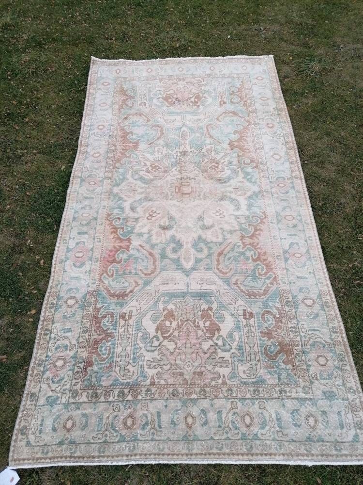 Turkish rug, vintage rug 4'2x8'3 oushak bohemian rug, area rug