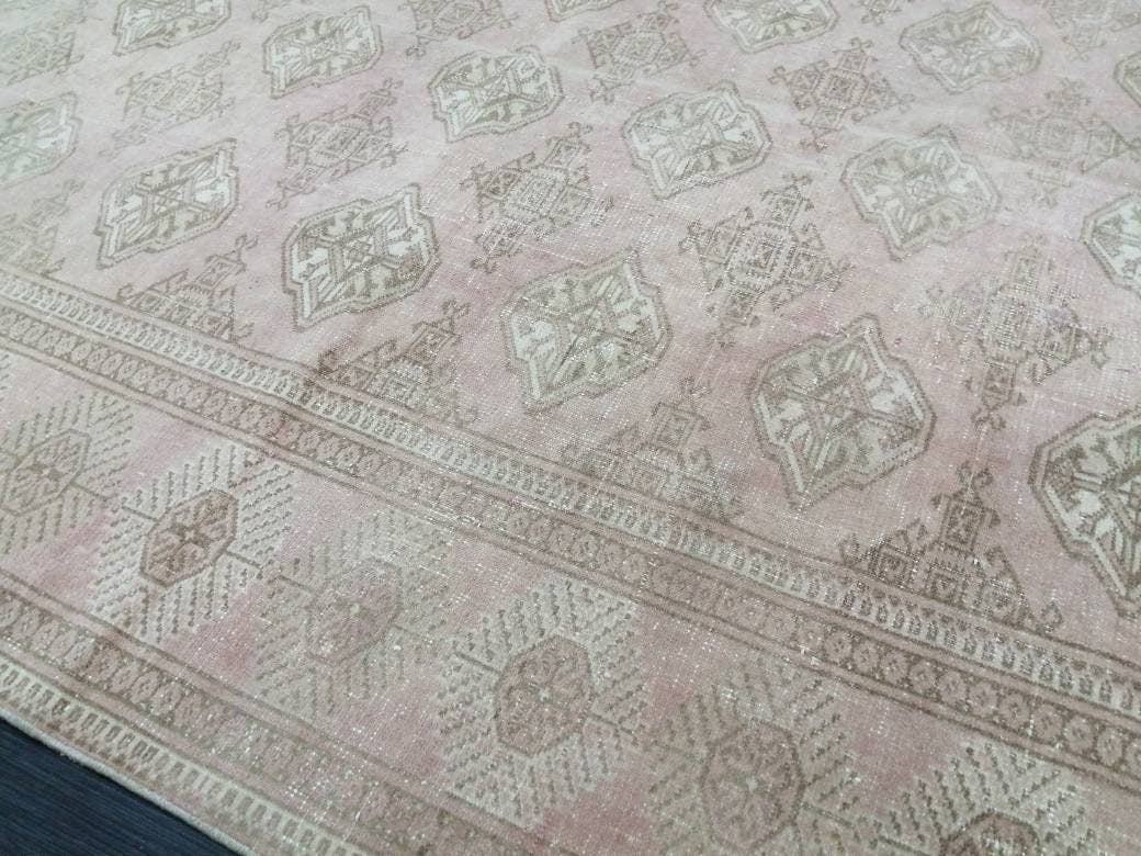 VINTAGE RUG 9 x 6.2 soft Pink Oushak Rug Vintage Light Pink Rug Hand Knotted Rug Wool Oushak Rug Hand Made Rugs Vintage Turkish Rug
