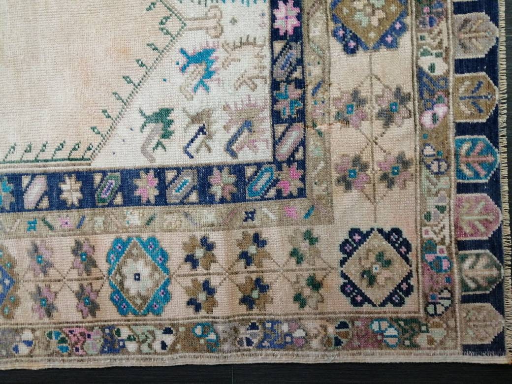 Muted Turkish Vintage Hand Made Rug, 3.7 x 6 Oushak Rug, Rustic Rug, Muted Rug, Vintage Turkish Rug, Farmhouse Rug, Vintage Rug, Wool rug