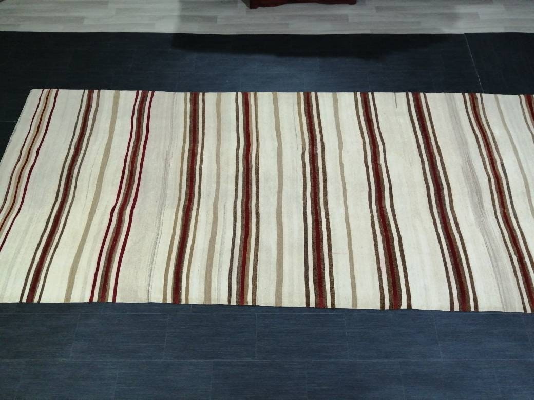 5.4 x 13 Flat Woven RUG TURKISH Rug Vintage Flat woven Runner Rug Vintage Runner Rug Wool Hand Made Rugs Muted Oriental rug